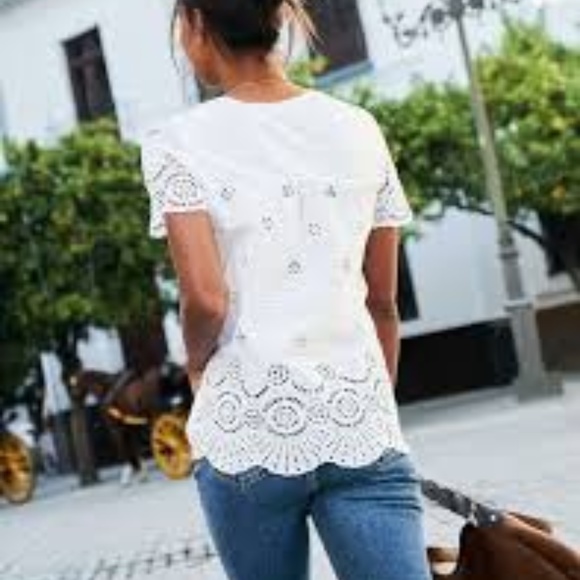 Boden Tops - Boden Isabella Broderie Back White Top
